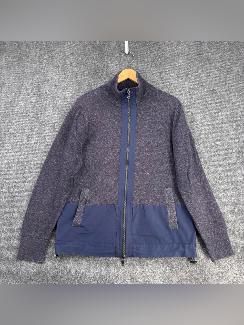 Banana Republic Blue Mixed Media Full Zip Sweater Men’s L Preppy Modern Utility